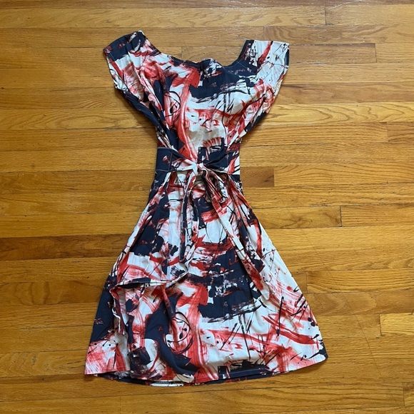 Matrushka Construction Colorful Artsy Sabrina Neckline Mini Dress A7 - Picture 4 of 4